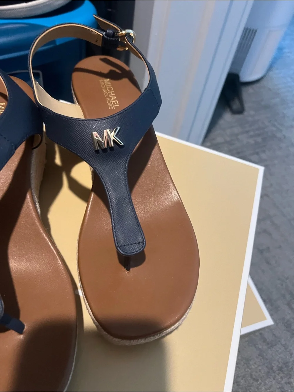 Michael Kors Navy Wedge Thong Sandals new